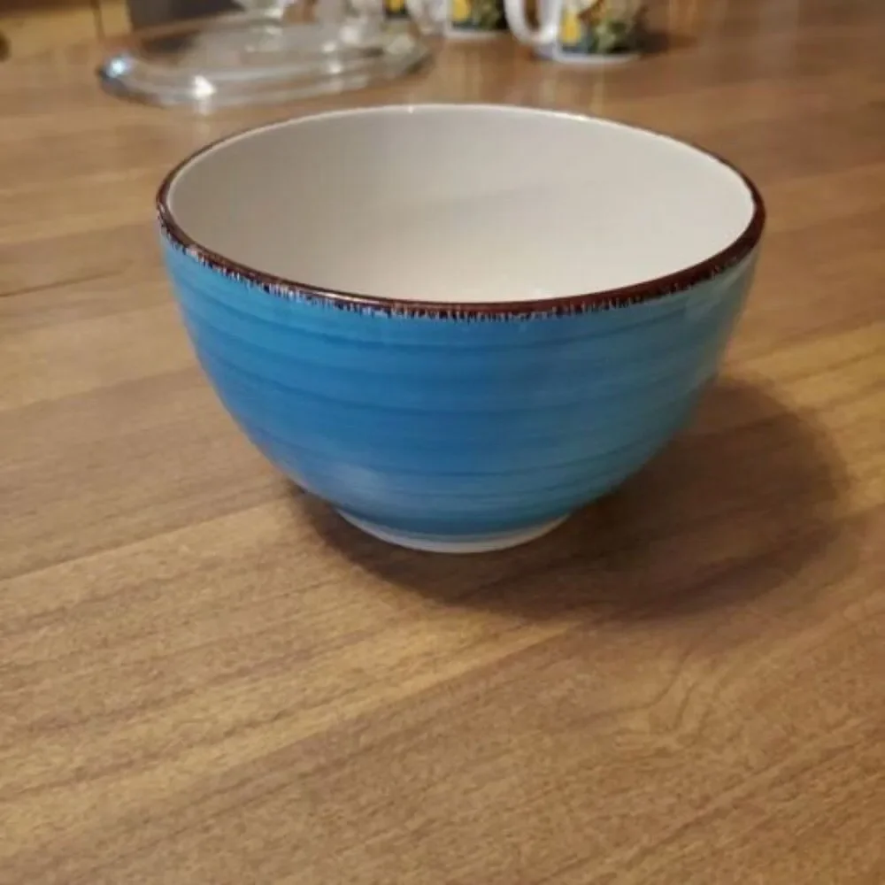 Royal Norfolk Turquoise Swirl Coupe Brown Trim Soup Cereal Pasta Pottery Bowl